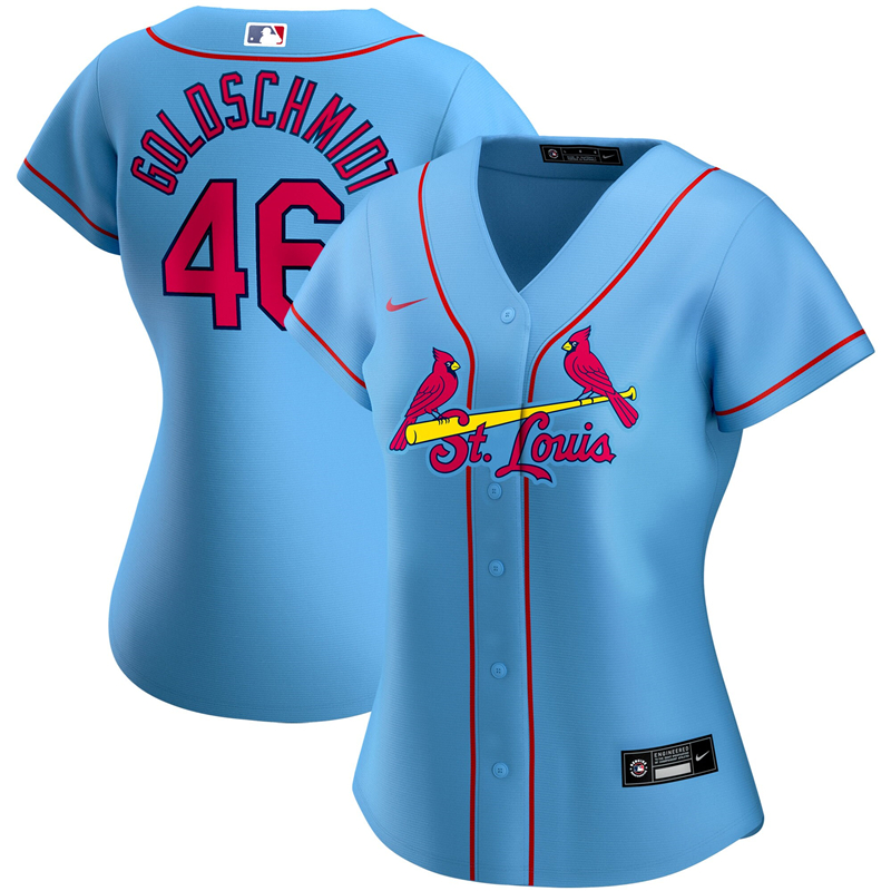 2020 MLB Women St. Louis Cardinals #46  Paul Goldschmidt Nike Light Blue Alternate 2020 Replica Player Jersey 1